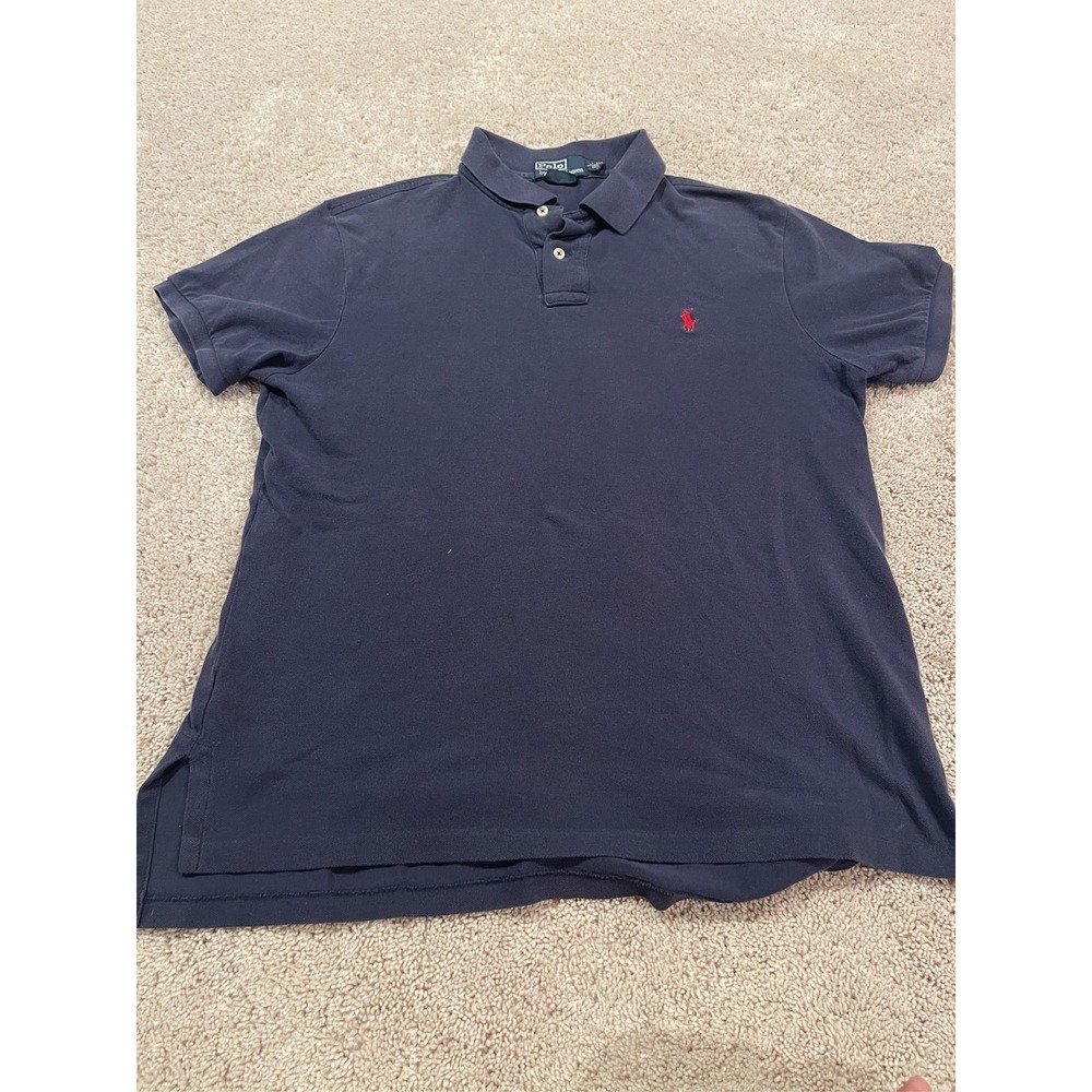 Polo Ralph Lauren Men's Navy Blue Custom Fit Short Sleeve Polo Shirt Large